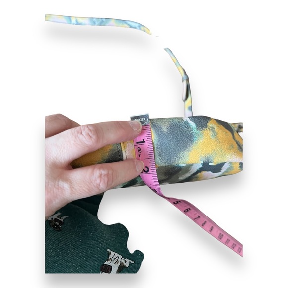 Anne Klein Scrunchie Crossbody Soft Yellow Sage Blush Abstract Print Bag - Picture 12 of 14